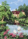 Канва с рисунком "Дом у озера"