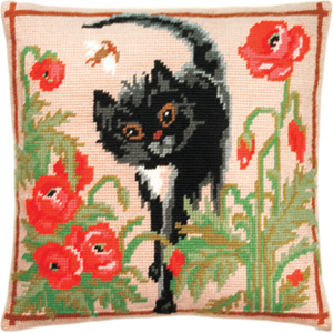 Набор для вышивания Подушка "Котик в маках"