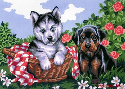 Канва с рисунком "Грустные щенки"