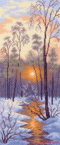 Канва с рисунком "Зимний закат"