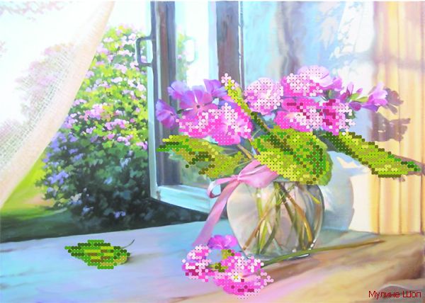 Ткань с рисунком "Цветы на окне"