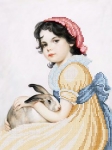 Ткань с рисунком "Девочка с кроликом"