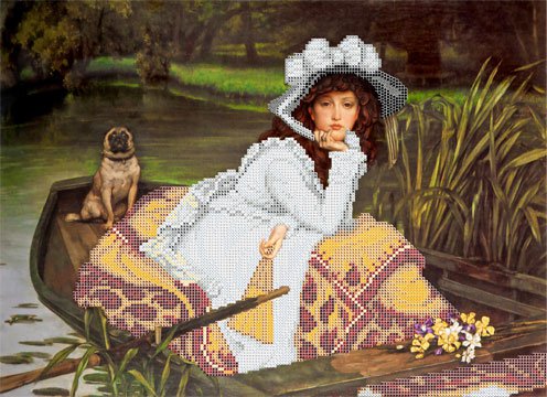Ткань с рисунком "Девушка в лодке"