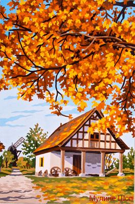 Канва с рисунком "Осень за городом"