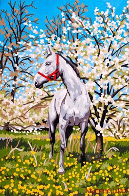 Канва с рисунком "Лошадь в саду"