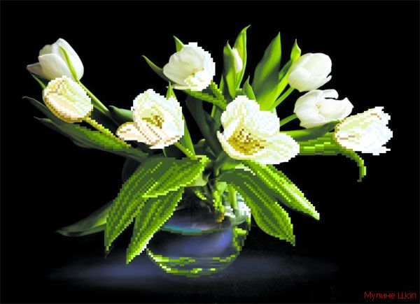 Ткань с рисунком "Белые тюльпаны"