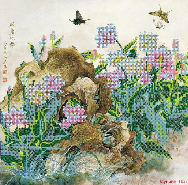 Ткань с рисунком "Китайские тюльпаны"