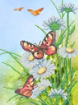 Ткань с рисунком "Ромашки и бабочки"
