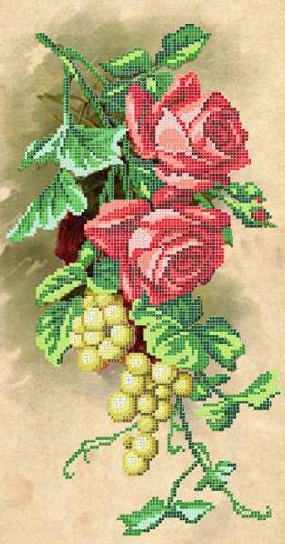 Ткань с рисунком "Розы и виноград"