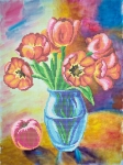 Ткань с рисунком "Тюльпаны и персик"
