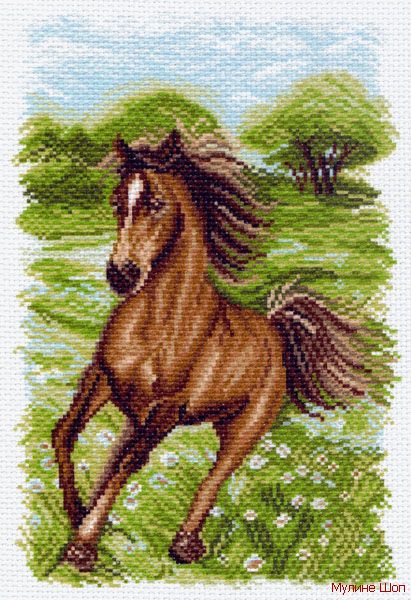 Канва с рисунком "Пейзаж с лошадью"