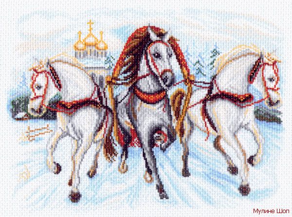 Канва с рисунком "Тройка лошадей"