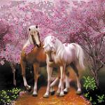 Ткань с рисунком "Влюбленные лошадки"