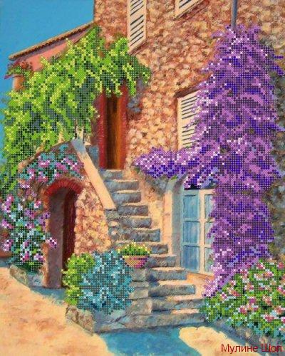 Ткань с рисунком "Цветущий дворик"