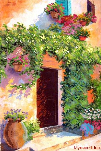 Ткань с рисунком "Цветущий дворик-2"