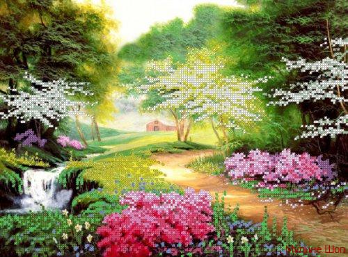 Ткань с рисунком "Цветущий парк 2"