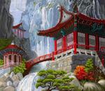 Набор для вышивания "Водопад и пагода"