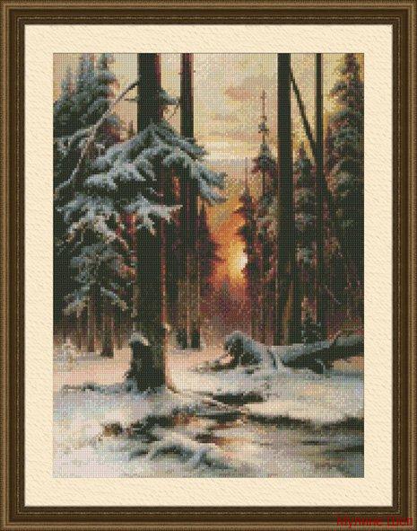 Набор для вышивания "Закат в зимнем лесу"