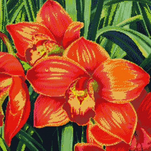 Алмазная мозаика "Красные орхидеи"