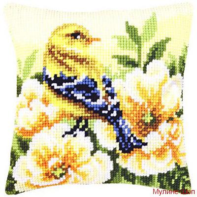 Набор для вышивания Подушка "Жёлтая птица в цветах"