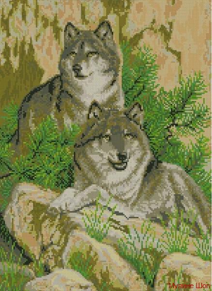 Алмазная мозаика "Пара волков"