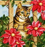 Алмазная мозаика "Котенок в цветах"