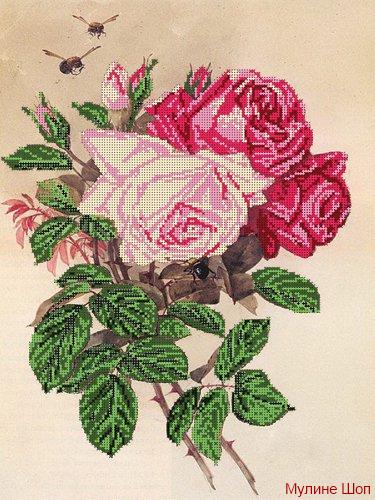 Ткань с рисунком "Розы и пчелы 1"