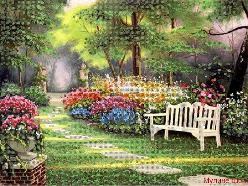 Ткань с рисунком "Отдых в саду"
