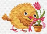 Канва с рисунком "Цыпленок с тюльпаном"
