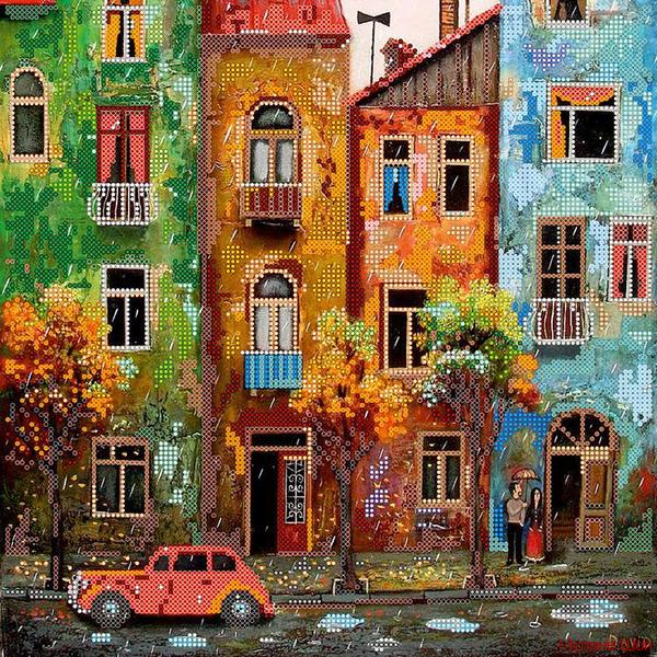 Ткань с рисунком "Цветной городишко"