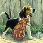 Ткань с рисунком "Игривый щенок"