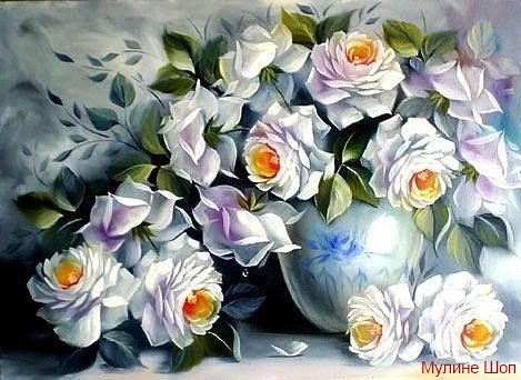 Алмазная мозаика "Белые розы"