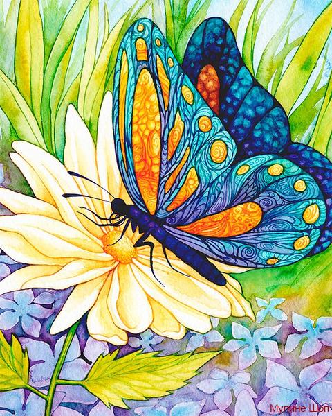Алмазная мозаика "Бабочка и цветок"