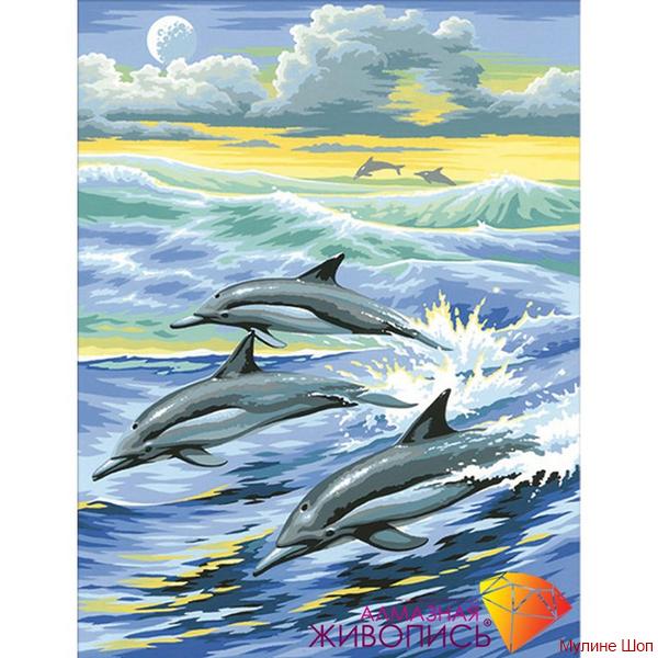 Алмазная мозаика "Семья дельфинов"