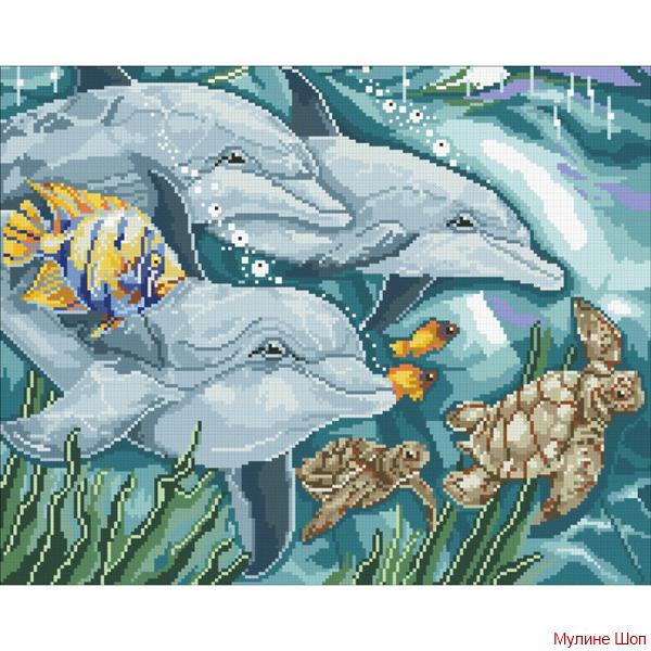 Алмазная мозаика "Дельфины"
