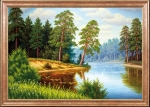 Ткань с рисунком "Сосны на реке"