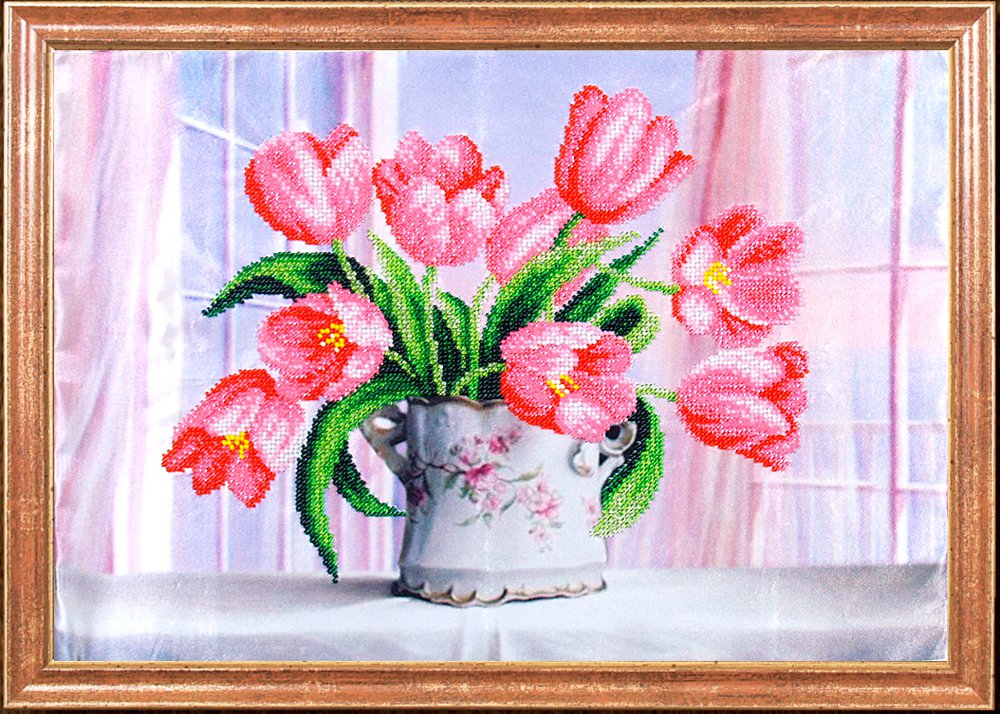 Ткань с рисунком "Розовые тюльпаны"