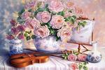 Алмазная мозаика "Розы и скрипка"