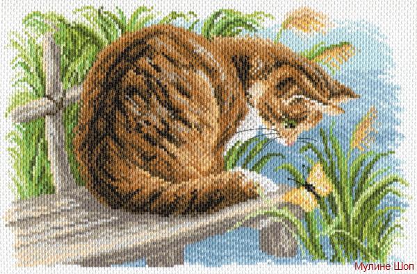 Канва с рисунком "Любопытный котенок"