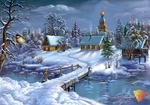 Алмазная мозаика "Зима в деревне"