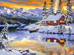 Алмазная мозаика "Зимний домик у реки"