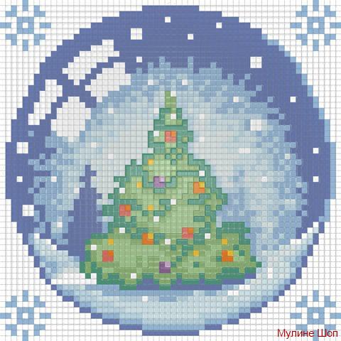 Алмазная мозаика "Новогодний шарик с елкой"