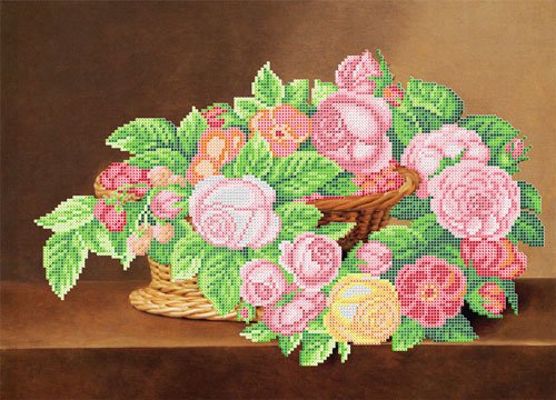 Ткань с рисунком "Корзина с цветами"