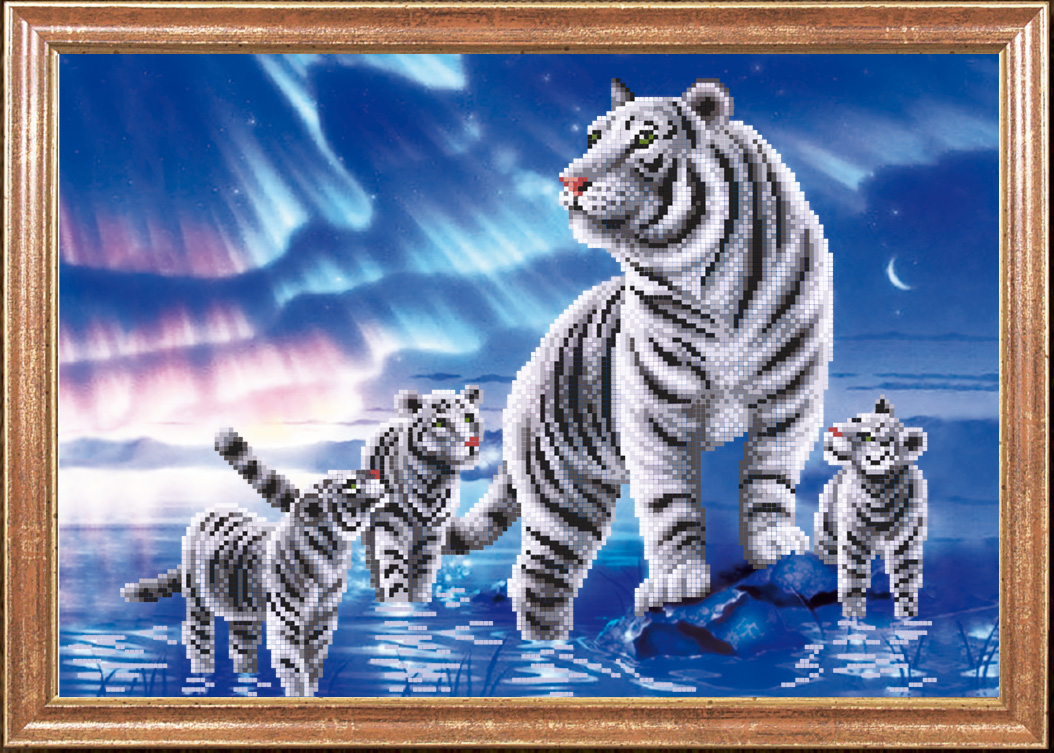 Ткань с рисунком "Белые тигры"