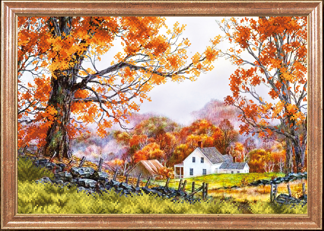Ткань с рисунком "Деревенская осень"