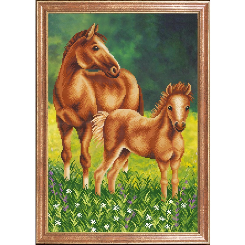 Ткань с рисунком "Лошадь с жеребенком"