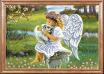 Ткань с рисунком "Ангелочек с собачкой"