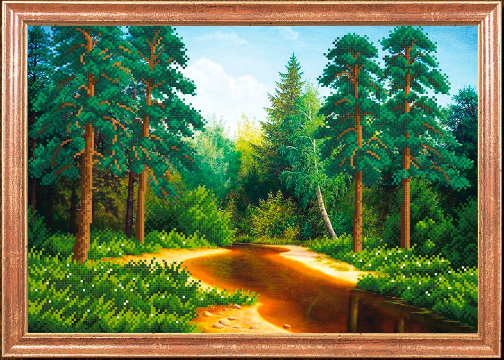 Ткань с рисунком "Лес у реки"
