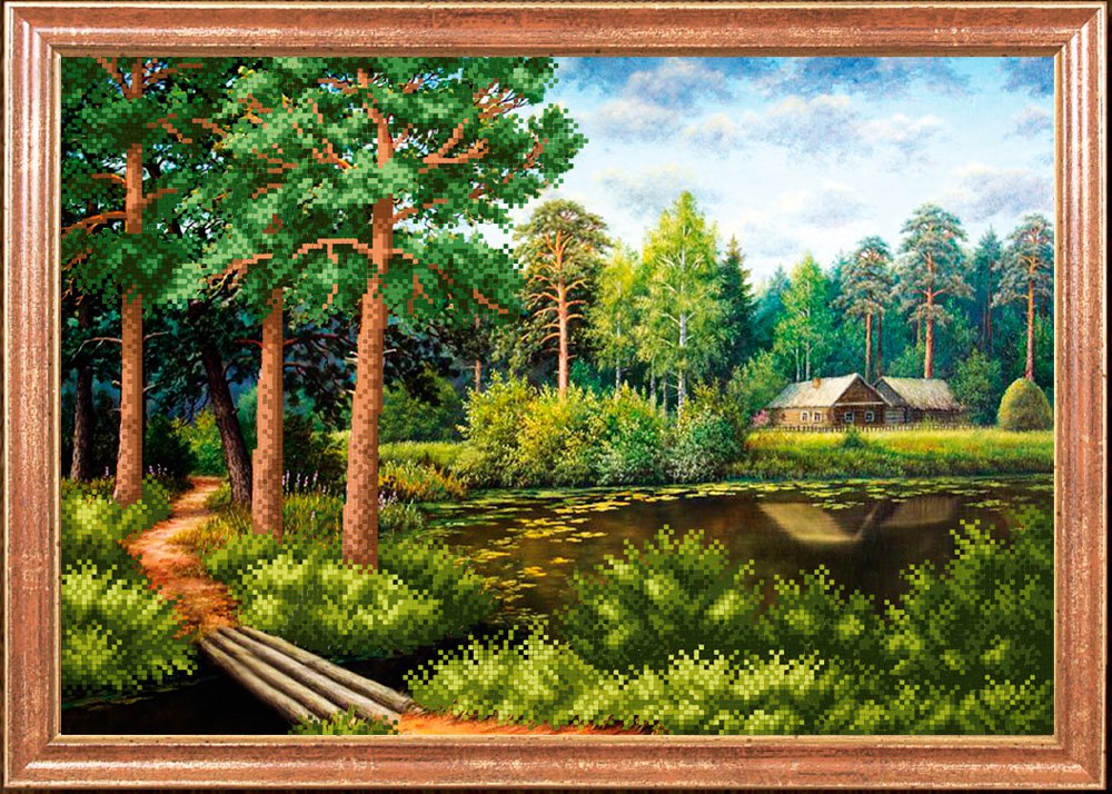 Ткань с рисунком "День в сосновом лесу"