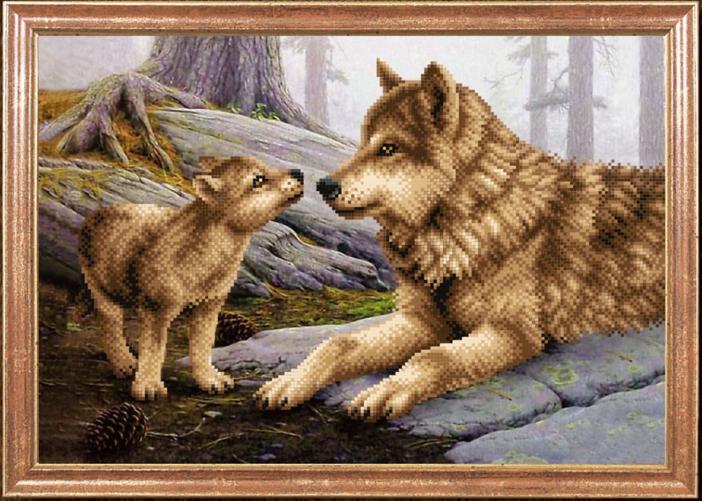 Ткань с рисунком "Волчица с волченком"